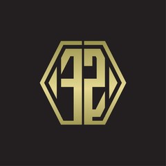 FZ Logo monogram with hexagon line rounded design template with gold colors