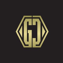GC Logo monogram with hexagon line rounded design template with gold colors