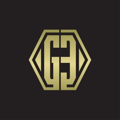 GE Logo monogram with hexagon line rounded design template with gold colors