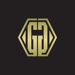 GG Logo monogram with hexagon line rounded design template with gold colors