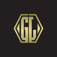 GL Logo monogram with hexagon line rounded design template with gold colors