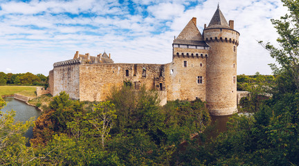 Panoramic view of Chateau de Suscinio, medieval castle, a former fortress & hunting lodge. Gulf of Morbihan, Brittany (Bretagne), France. © daliu