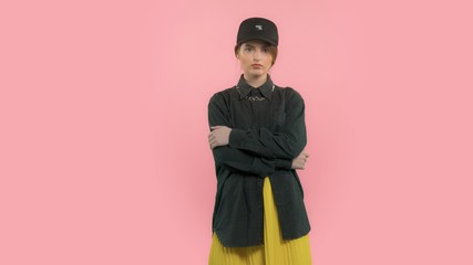model in studio wears a hip-hop influenced look 