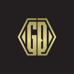 GQ Logo monogram with hexagon line rounded design template with gold colors