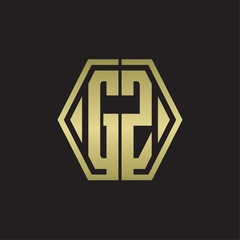 GZ Logo monogram with hexagon line rounded design template with gold colors