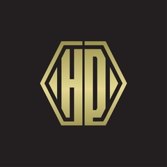 HD Logo monogram with hexagon line rounded design template with gold colors