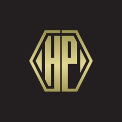 HP Logo monogram with hexagon line rounded design template with gold colors