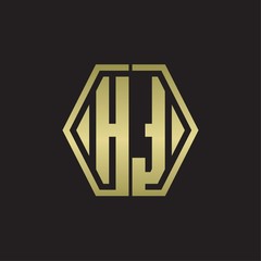 HT Logo monogram with hexagon line rounded design template with gold colors