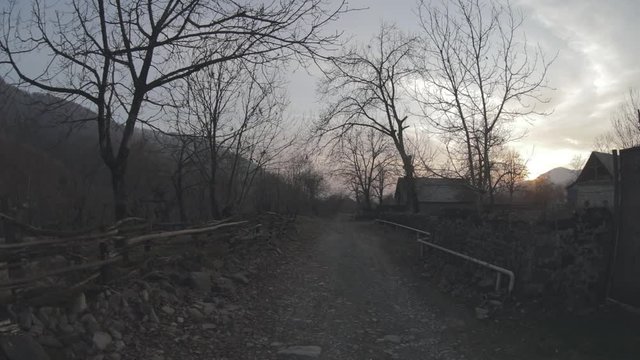 Personal Perspective of Walking on a Path in mountain village, Steady Cam Shot. Pov of Hiker Walking on Beautiful village in the middle of the forest in Azerbaijan 