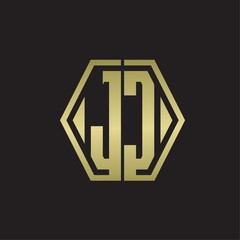 JC Logo monogram with hexagon line rounded design template with gold colors