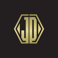JD Logo monogram with hexagon line rounded design template with gold colors