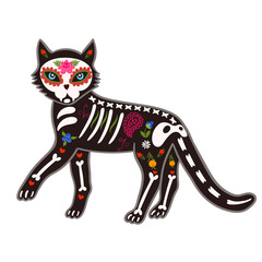 Fototapeta na wymiar Death Day cat. Sugar skeleton isolate on a white background. Vector graphics.
