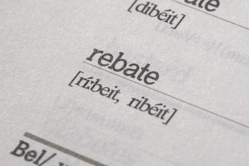 word rebate and phonetic alphabet. A rebate is an amount of money which is paid to you when you have paid more tax, rent, or rates than you needed to. 
