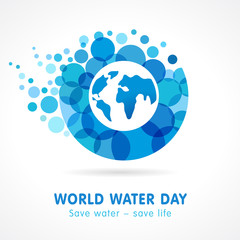 World water day banner, 22 march blue drop. Save water − save life, vector illustration background