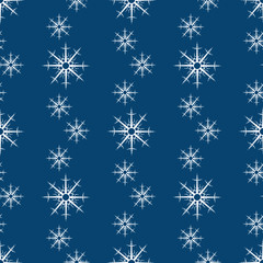 Seamless pattern with white snowflakes on dark blue background for plaid, fabric, textile, clothes, tablecloth and other things. Vector image.