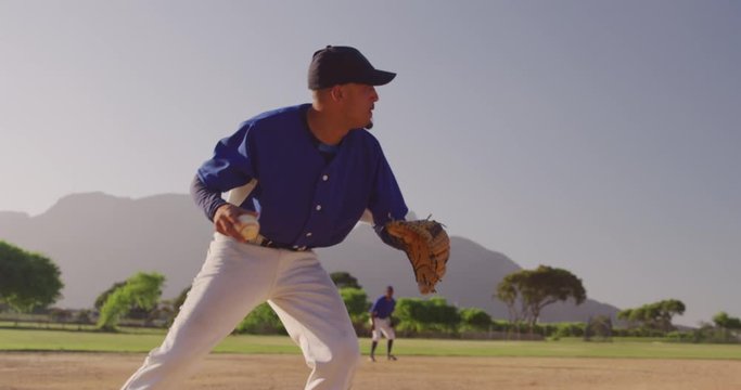 Baseball player catching a ball during a match