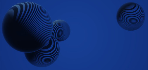 3D render of Striped balls on a dark background