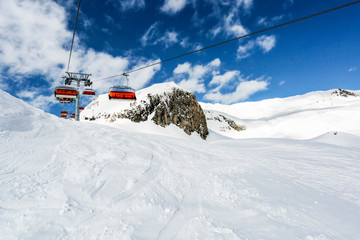 Winter landscape of Alps and sunny cold day.Free space for your decoration. 