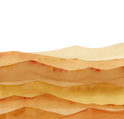 abstract desert,  sandy brown watercolor waves hills on white background 