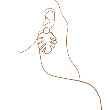 recommend clip art: Continuous line, drawing of beauty woman face with earring , fashion concept, woman beauty minimalist, vector illustration for t-shirt slogan design print graphics style. One line fashion illustration