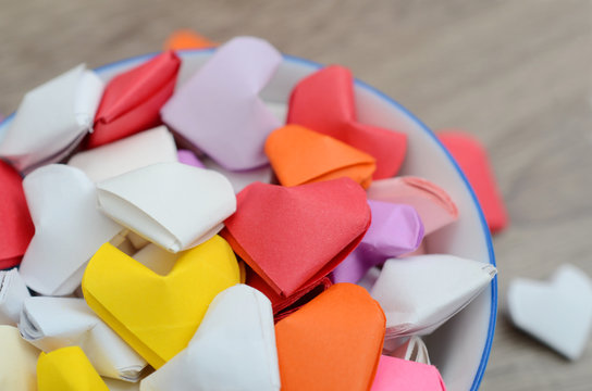 Closeup Of Heart Folded Paper Bowl