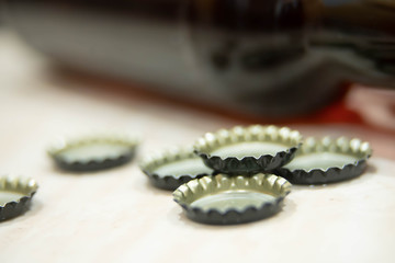 close up of beer bottle caps