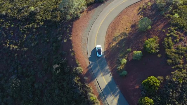 aerial view of car driving on beautiful countryside road at Mount Diablo in Bay Area, California