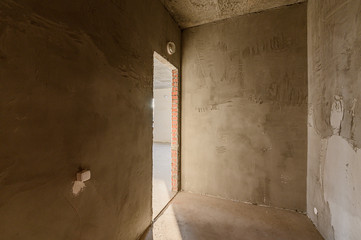 Russia, Moscow- November 15, 2019: interior room apartment rough repair for self-finishing. interior decoration, bare walls of the room, stage of construction