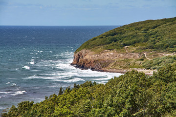 View towards Hammaerhavn Harbour form beneath Hammershus castle, Bornholm island, Denmark.