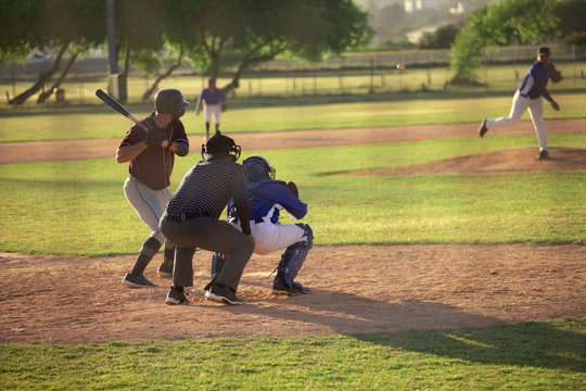Baseball players during the match