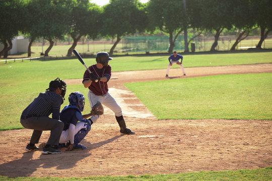 Baseball players during the match