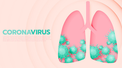 Coronavirus banner in paper art style and pastel scheme vector illustration