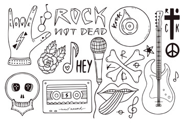 Music clip art bundle. Hand drawn outline doodles.
