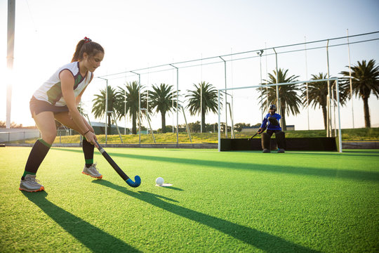 Female hockey players during the match