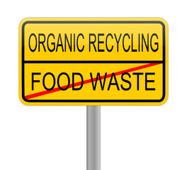 Organic Recycling - Food waste on yellow sign - illustration