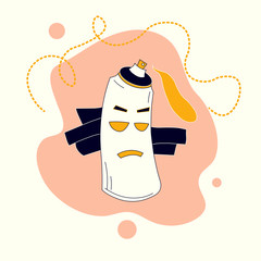 Spray paint can dissapointed. disillusioned caracter icon. Concept of emotions. Trendy flat style with curved dotted lines. Vector illustration for emoji, stickers and any other purpose. Trendy colors