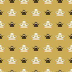 Seamless pattern with royal crowns on a gold background, vector