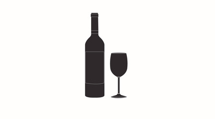 Vector Isolated Black and White Illustration of a Bottle of Wine and a Cup of Wine. Silhouette 