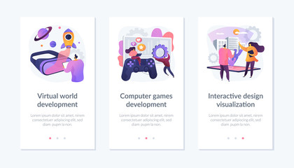 VR space exploring. Digital simulation. Virtual world development, computer games development, interactive design visualization metaphors. Website web page template - concept metaphors. © Visual Generation