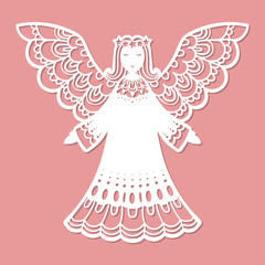 Template for laser cutting. Cute angel. Vector