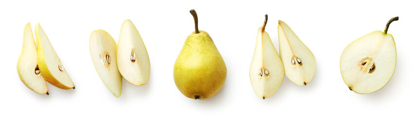 Set of fresh pear isolated on white background