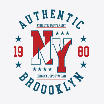 New York Brooklyn typography for design clothes. Graphics for print product, t-shirt, vintage sport apparel. Vector illustration