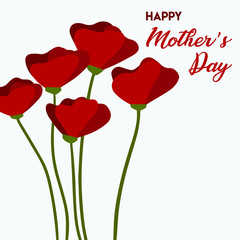 Happy Mother's Day greeting card. Flat style hand drawn poppy flowers. Vector illustration can be used for invitation, greeting card, poster, flyer, banner etc. Mother's Day.