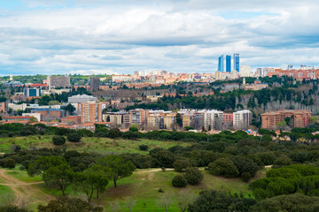 Fototapeta na wymiar View of the City, Vegetation, Architecture, Land and Culture in Madrid / Spain