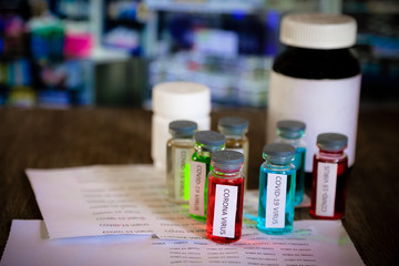 Syringe and illustrative of virus in background Medical Concept of composite photo of Corona Virus Outbreak Corona virus 2020 disease,COVID-19,nCoV