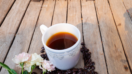 Black coffee on wooden background. for copy space.
