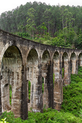 Fototapeta na wymiar The famous nine-arch bridge of the railway in the jungle in Sri Lanka