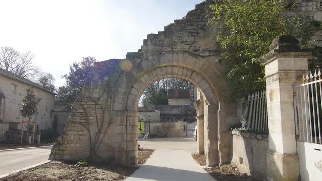 the roman arch in Saint Amant de Boixe, France 6.3.2020 The abbey of Saint-Amant-de-Boixe owes its origin to the hermit Amant, who would have lived in the 6th century in the forest of Boixe