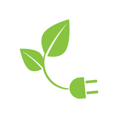 Ecology and Fan Concept, Green Leaves Around Cities Help The World With Eco-Friendly Ideas Eco energy logo template vector icon illustration. Electricity, environment. eps 10