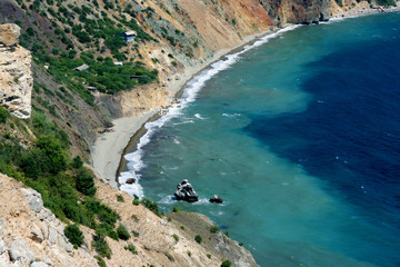 Fototapeta na wymiar The landscape of the rocky shore of the Black Sea.